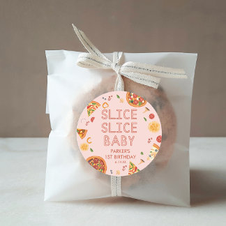 Pegatina Redonda Modern Slice Slice Baby Pizza Party Favorece