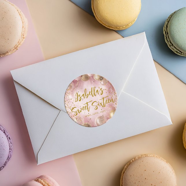 Pegatina Redonda Modern sweet 16 pink and gold balloons (Subido por el creador)