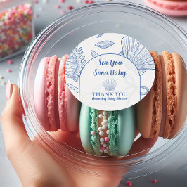 Pegatina Redonda Modern Under The Sea You Soon Blue Boy Baby Shower