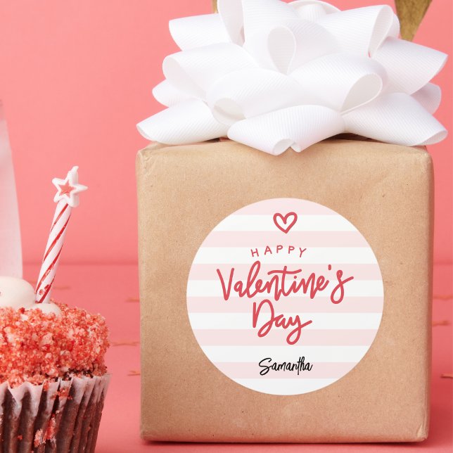 Pegatina Redonda Modern Valentine's Day Favor (Subido por el creador)