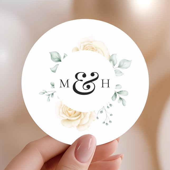 Pegatina Redonda Modern Watercolour Greenery Monogram Wedding (Subido por el creador)