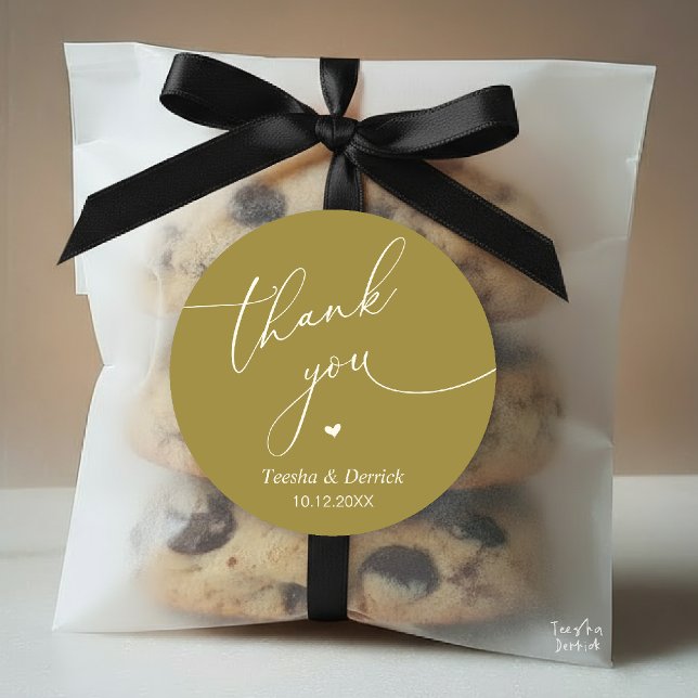 Pegatina Redonda Modern Wedding Minimal Thank You Cute Heart Gifts (Modern Wedding Minimal Thank You Cute Cute Little Heart Gifts Classic Round Sticker in Yellow Gold)