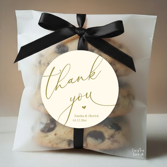 Pegatina Redonda Modern Wedding Minimal Thank You Cute Heart Gifts (Modern Wedding Minimal Thank You Cute Cute Little Heart Gifts Classic Round Sticker in Yellow Gold)