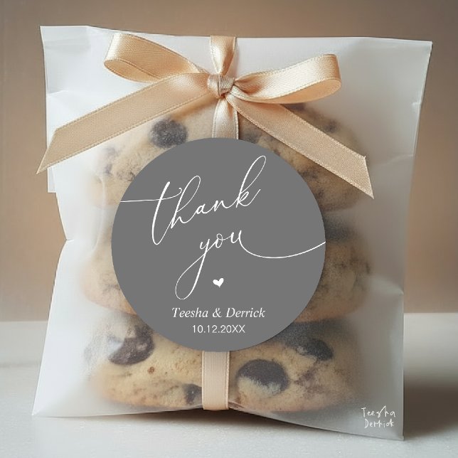 Pegatina Redonda Modern Wedding Minimal Thank You Cute Heart Gifts (Modern Wedding Minimal Thank You Cute Cute Little Heart Gifts Classic Round Sticker in Dark Grey)