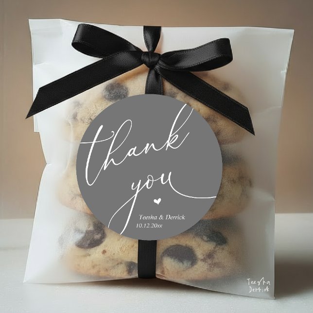 Pegatina Redonda Modern Wedding Minimal Thank You Cute Heart Gifts (Modern Wedding Minimal Thank You Cute Cute Little Heart Gifts Classic Round Sticker in Dark Grey)