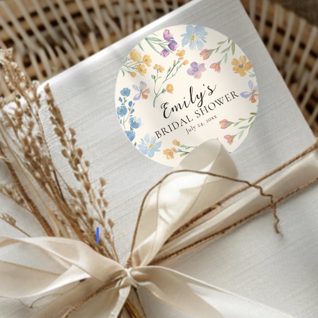 Pegatina Redonda Modern Wildflower Watercolor Bridal Shower (Subido por el creador)