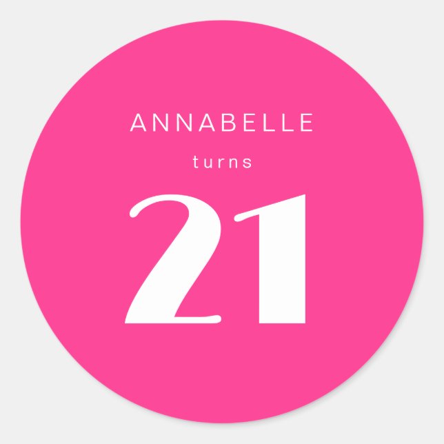 Pegatina Redonda Moderna 21ª Veintiuna fiesta de cumpleaños de colo (Anverso)