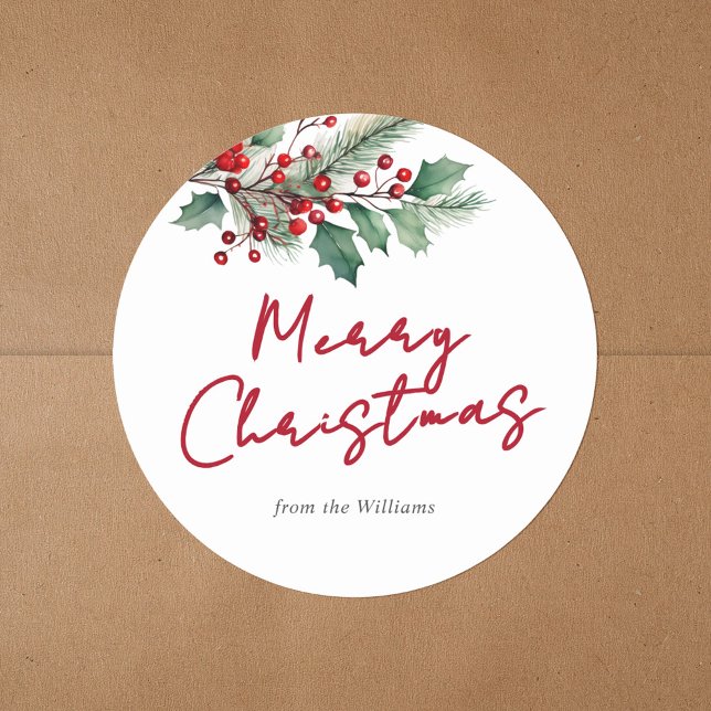 Pegatina Redonda Moderna acuarela Floral Feliz Navidad (Subido por el creador)