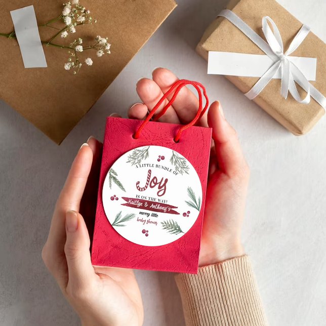 Pegatina Redonda Moderna acuarela "Joy" Candy Cane Baby Shower (Subido por el creador)