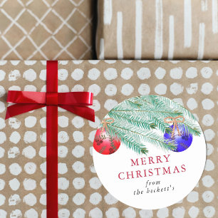 Pegatina Redonda Moderna acuarela Pine Boughs Navidades festivos