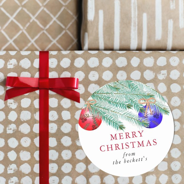 Pegatina Redonda Moderna acuarela Pine Boughs Navidades festivos (Subido por el creador)