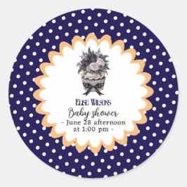 Pegatina Redonda Moderna acuarela quequitos de bebé ducha6