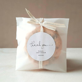 Pegatina Redonda Moderna Baby Shower en blanco y negro Gracias