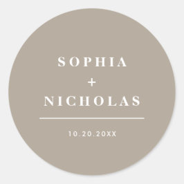 Pegatina Redonda Moderna Boda Elegante Minimal Gris Oliva