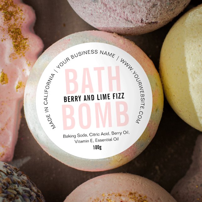 Pegatina Redonda Moderna bomba de baño rosa o barra de jabón Mínima (Subido por el creador)