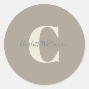 Pegatina Redonda Moderna caligrafía de estilo monogramada Taupe