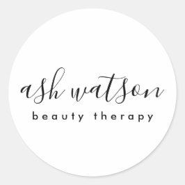 Pegatina Redonda Moderna caligrafía manuscrita simple de color blan