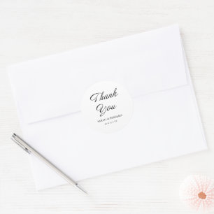 Pegatina Redonda Moderna Caligrafía Minimalista en Blanco Boda