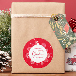 Pegatina Redonda Moderna caligrafía Navidad ornamento negrita rojo