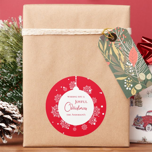 Pegatina Redonda Moderna caligrafía Navidad ornamento negrita rojo (Modern Calligraphy Christmas ornament Bold Red Classic Round Sticker)