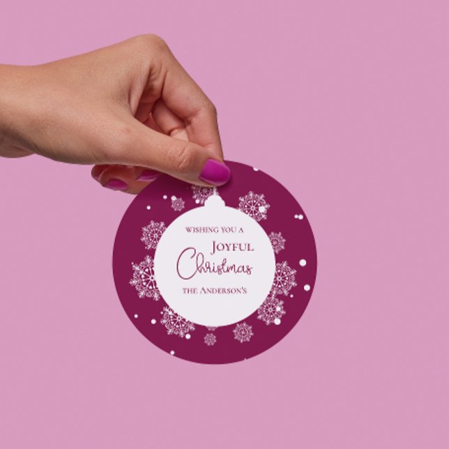 Pegatina Redonda Moderna caligrafía Ornamento navideño negrita mage (Modern Calligraphy Christmas ornament Bold Magenta Classic Round Sticker)