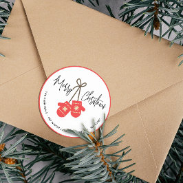 Pegatina Redonda Moderna caligrafía Red Mittens Dirección de Retorn