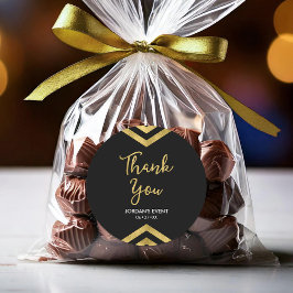 Pegatina Redonda Moderna Chevron de Faux Gold Gracias