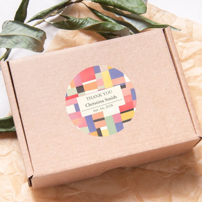 Pegatina Redonda Moderna Cute Vivid Color Block Retirement Gracias (Modern Cute Vivid Color Block Retirement Thank You Classic Round Sticker)