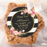 Pegatina Redonda Moderna Decoración Floral Vintage Baby Shower Grac<br><div class="desc">Decoración Floral Vintage Moderna Baby Shower Gracias Pegatina. (1) Para una mayor personalización,  haga clic en el enlace "personalizar adicional" y utilice nuestra herramienta de diseño para modificar esta plantilla. (2) Si necesita ayuda o elementos coincidentes,  póngase en contacto conmigo.</div>