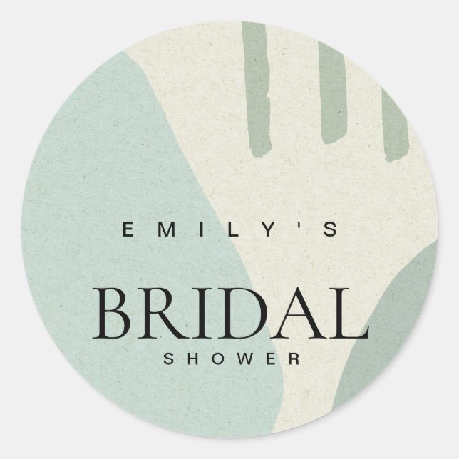 PEGATINA REDONDA MODERNA DUCHA BRIDAL AQUÍ ARTÍSTICA AZUL ABSTRACTA (Anverso)