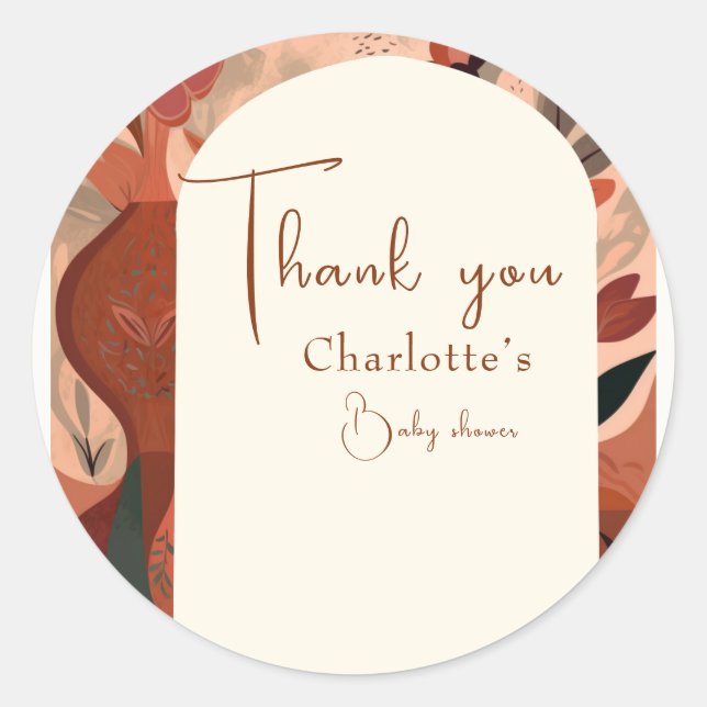 Pegatina Redonda Moderna ducha de bebé Terracotta boho (Anverso)