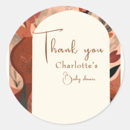 Pegatina Redonda Moderna ducha de bebé Terracotta boho