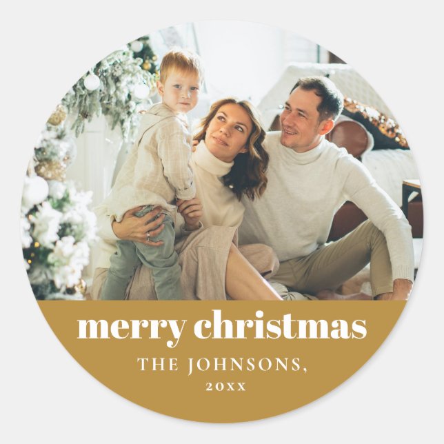 Pegatina Redonda Moderna elegancia Feliz Navidad Personalizado Gold (Anverso)