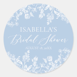 Pegatina Redonda Moderna Elegante Algo Azul Ducha Bridal