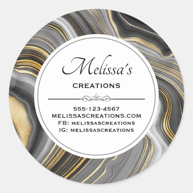 Pegatina Redonda Moderna empresa de oro y ágata gris Geode Gemstone (Anverso)