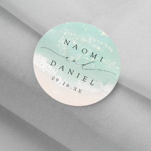 Pegatina Redonda Moderna escritura de arena Corazones playa favorec