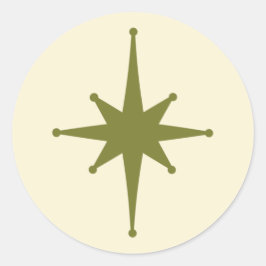 Pegatina Redonda Moderna estrella atómica de medio siglo venado mín