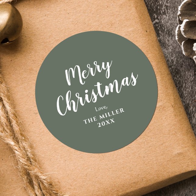 Pegatina Redonda Moderna familia Mínima Verde Feliz Navidad (Subido por el creador)