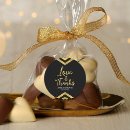 Pegatina Redonda Moderna Faux Gold Chevron Amor y agradecimiento