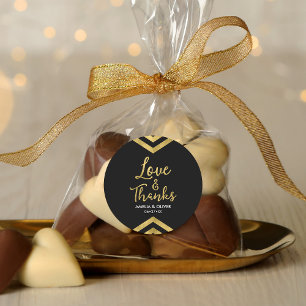 Pegatina Redonda Moderna Faux Gold Chevron Love and Gracias