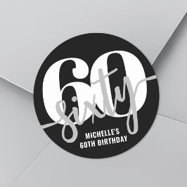 Pegatina Redonda Moderna fiesta de cumpleaños número 60 negra