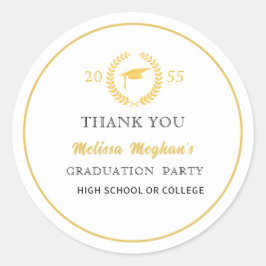 Pegatina Redonda Moderna fiesta de graduación de Gold Cap Gracias