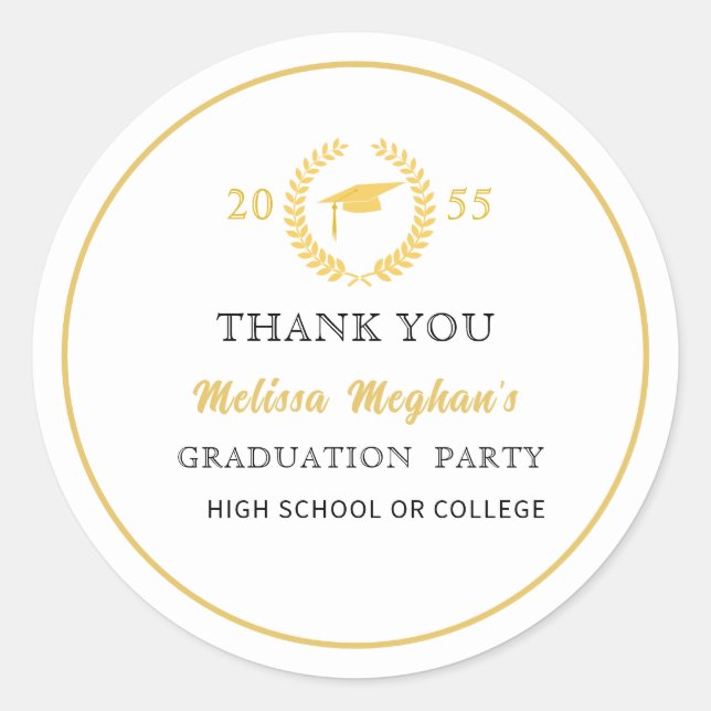 Pegatina Redonda Moderna fiesta de graduación de Gold Cap Gracias (Anverso)