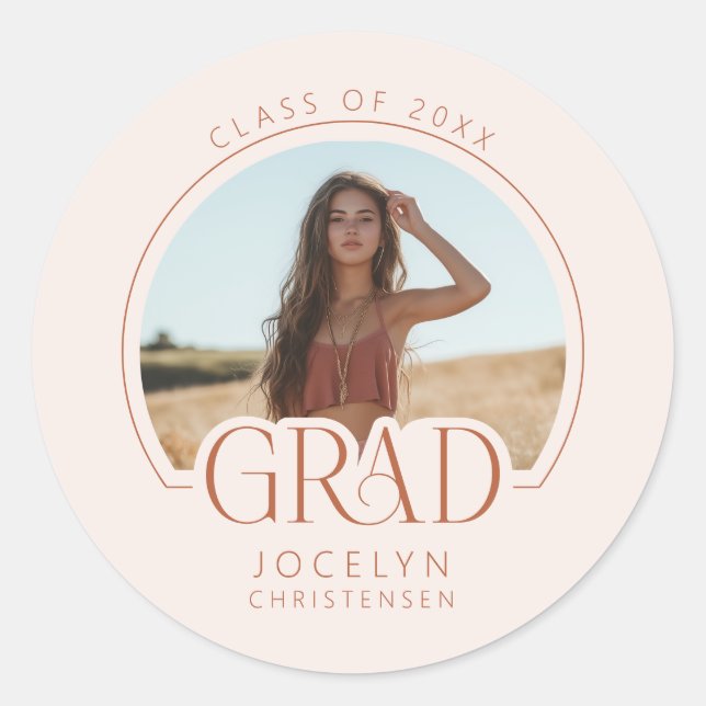 Pegatina Redonda Moderna fiesta personalizada de graduación fotográ (Anverso)