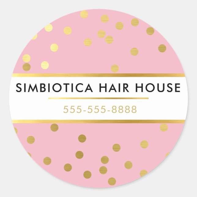 Pegatina Redonda MODERNA GLAM CONFETTI polka dot faux gold palo ros (Anverso)