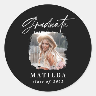 Pegatina Redonda Moderna graduación elegante de escritura en blanco