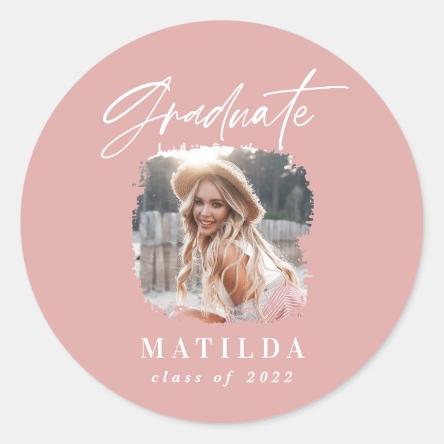 Pegatina Redonda Moderna graduación elegante de escritura femenina  (Anverso)