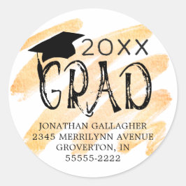 Pegatina Redonda Moderna Graduación Naranja negro Dirección de reto