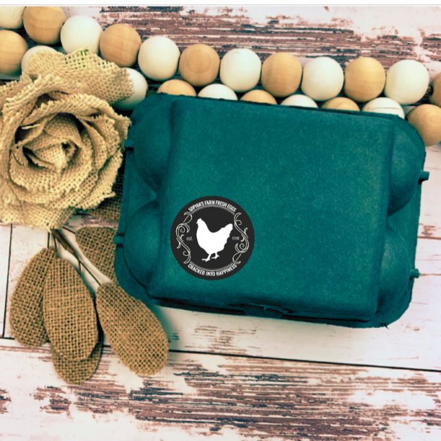 Pegatina Redonda Moderna Granja Personalizada Huevo fresco Nombre c (modern personalized farm owner name egg round sticker)