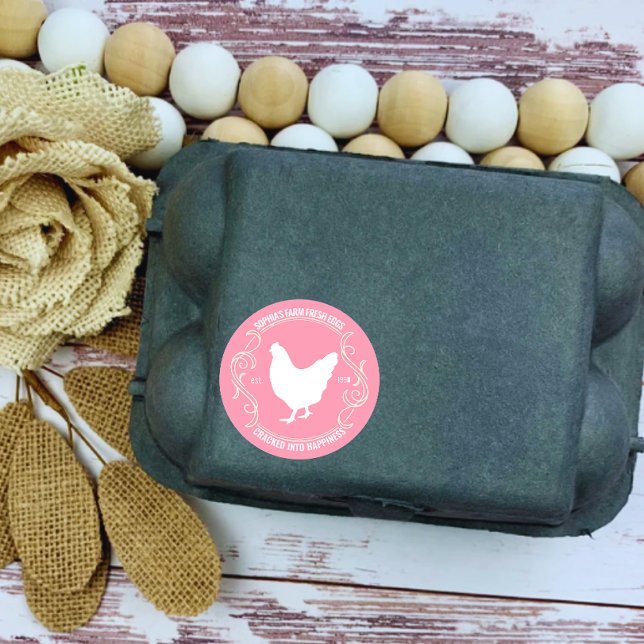 Pegatina Redonda Moderna Granja Personalizada Huevo fresco Nombre c (Modern personalized egg dealer name egg sticker)